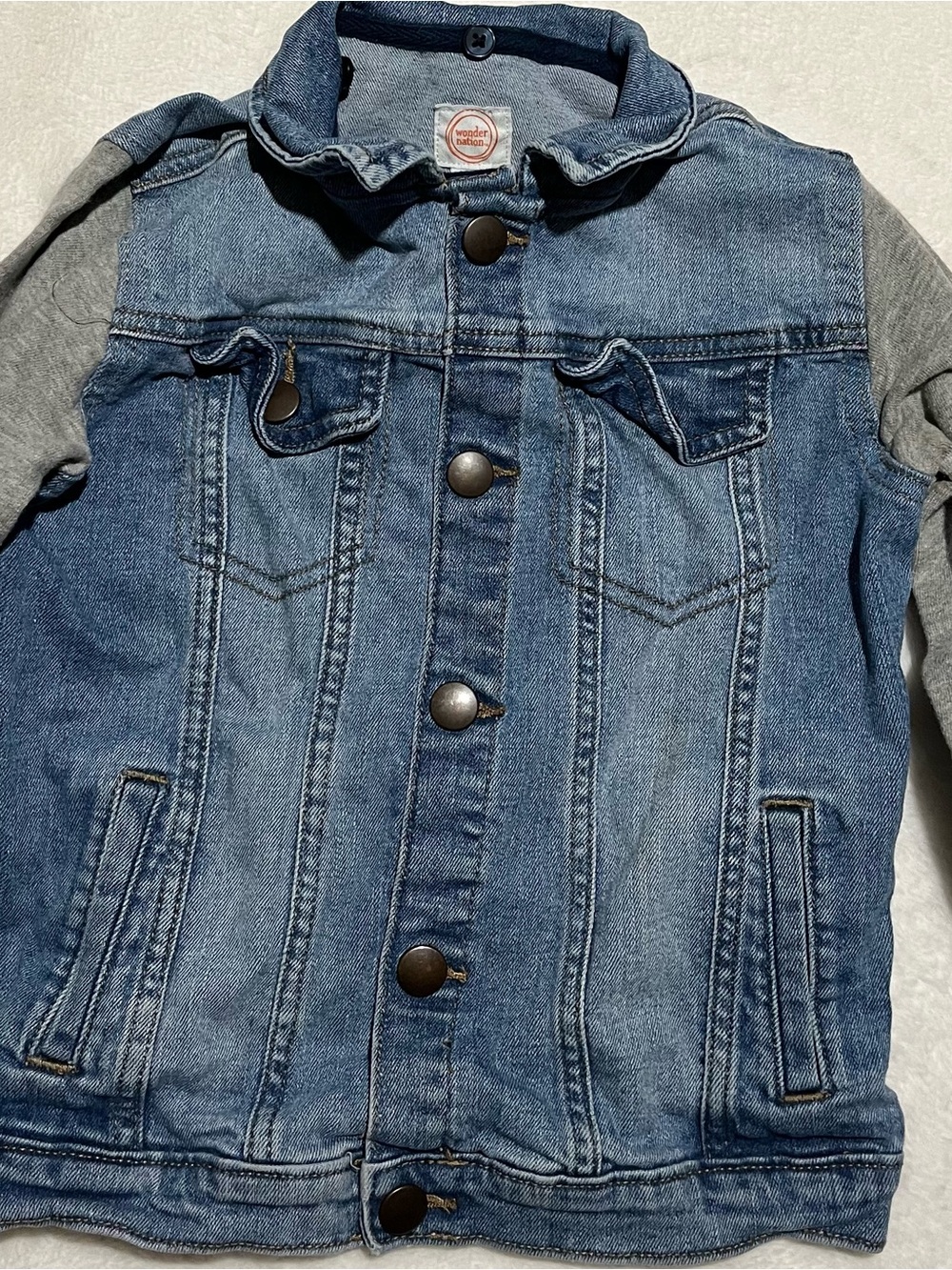 wonder nation Blue Denim Jacket with Gray Knit Sleeves
